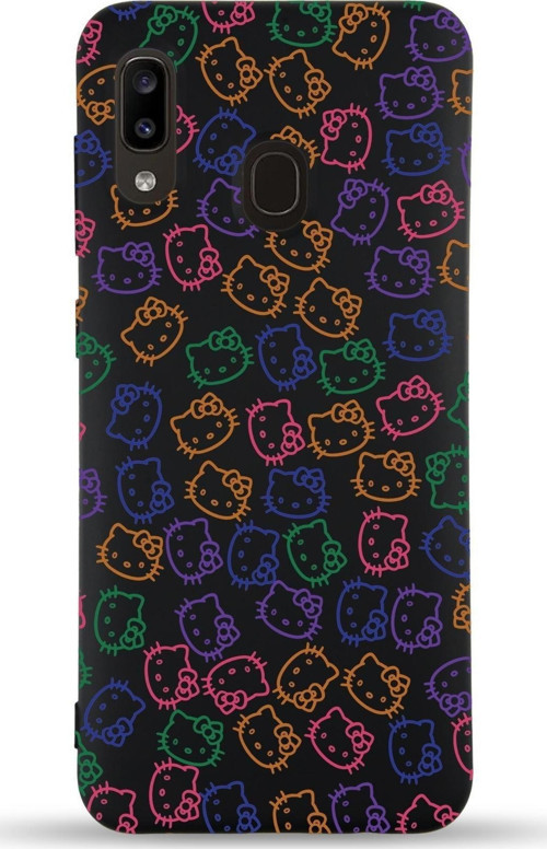 Samsung Galaxy A30 Uyumlu Lansman Kılıf Hello Kitty Tasarımlı Içi Kadife Kapak-Siyah