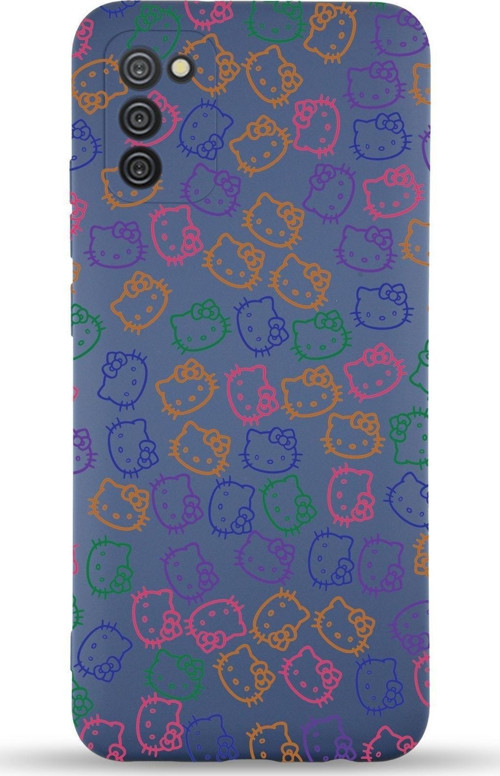 Samsung Galaxy A02S Uyumlu Lansman Kılıf Hello Kitty Tasarımlı Içi Kadife Kapak-Petrol Mavisi