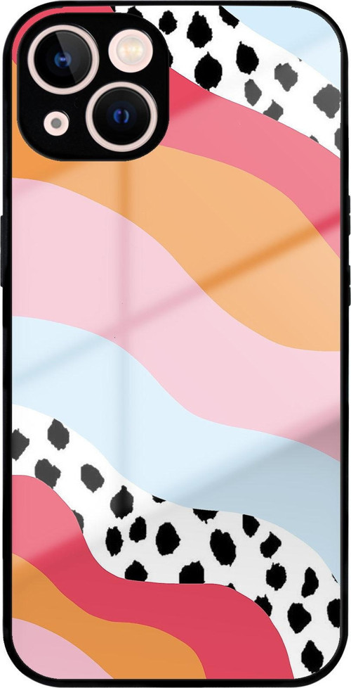 Apple İphone 13 Mini İle Uyumlu Silikon Arkası Cam Kapak Desen 51İ Tasarımlı Cam Kılıf