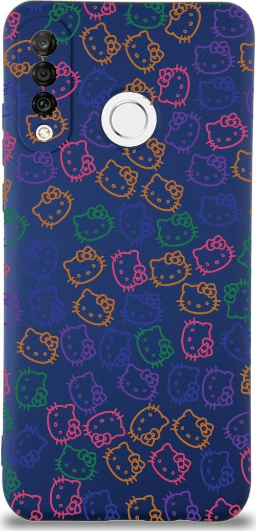 Huawei P 30 Lite Uyumlu Lansman Kılıf Hello Kitty Tasarımlı Içi Kadife Lacivert Kapak