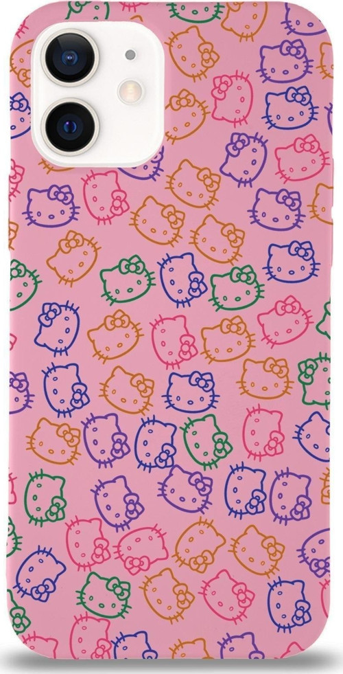 Apple Iphone 12 Mini Uyumlu Lansman Kılıf Hello Kitty Tasarımlı Içi Kadife Kapak-Pembe