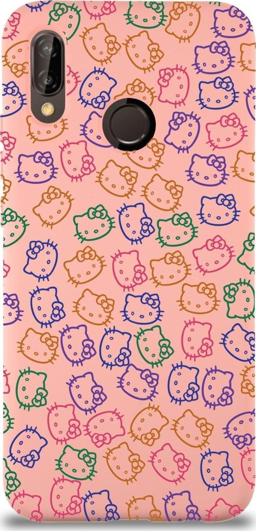 Huawei P 20 Lite Uyumlu Lansman Kılıf Hello Kitty Tasarımlı Içi Kadife Kapak-Pembe
