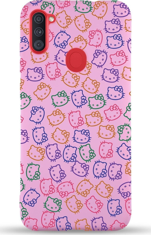 Samsung Galaxy M11 Uyumlu Lansman Kılıf Hello Kitty Tasarımlı Içi Kadife Kapak-Pembe