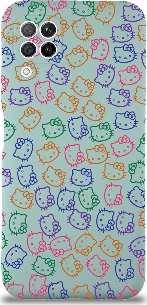 Huawei P 40 Lite Uyumlu Lansman Kılıf Hello Kitty Tasarımlı Içi Kadife Kapak-Turkuaz