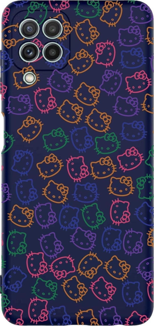 Samsung Galaxy M32 Uyumlu Lansman Kılıf Hello Kitty Tasarımlı Içi Kadife Kapak-Lacivert