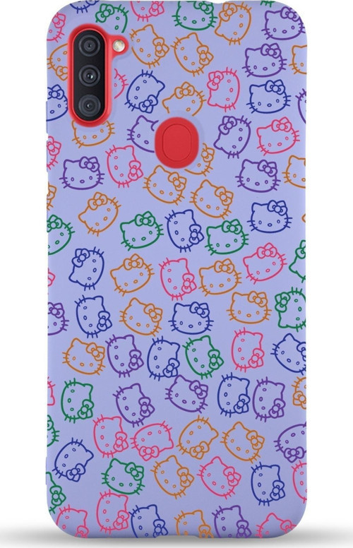 Samsung Galaxy M11 Uyumlu Lansman Kılıf Hello Kitty Tasarımlı Içi Kadife Kapak-Lila