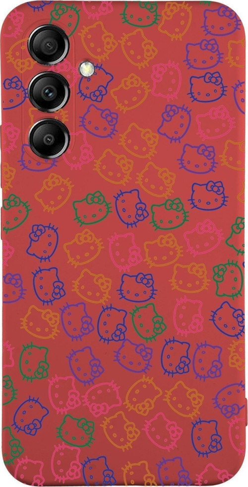 Samsung Galaxy A14 Uyumlu Lansman Kılıf Hello Kitty Tasarımlı Içi Kadife Kapak-Kırmızı