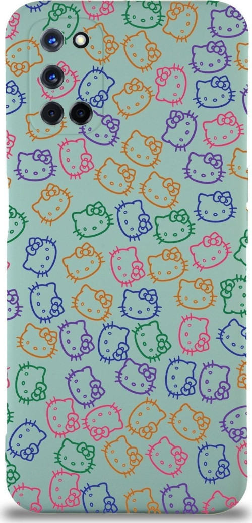 Oppo A92 Uyumlu Lansman Kılıf Hello Kitty Tasarımlı Içi Kadife Kapak-Turkuaz