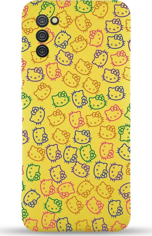 Samsung Galaxy A02S Uyumlu Lansman Kılıf Hello Kitty Tasarımlı Içi Kadife Kapak-Sarı