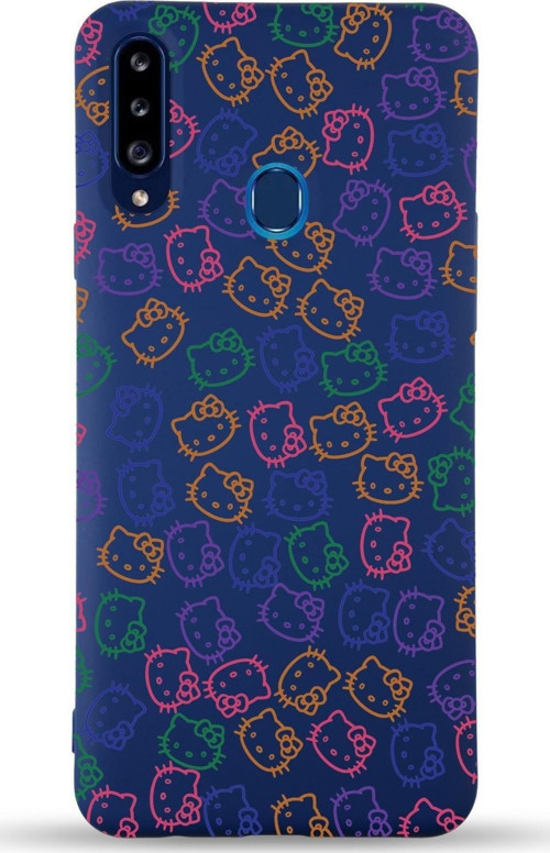Samsung Galaxy A20S Uyumlu Lansman Kılıf Hello Kitty Tasarımlı Içi Kadife Kapak-Lacivert