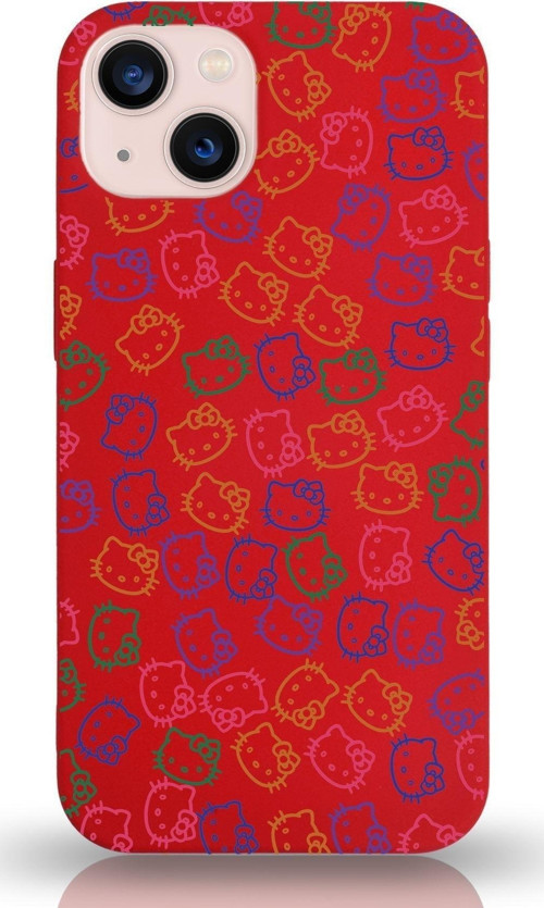 Apple Iphone 13 Mini Uyumlu Lansman Kılıf Hello Kitty Tasarımlı Içi Kadife Kapak-Kırmızı