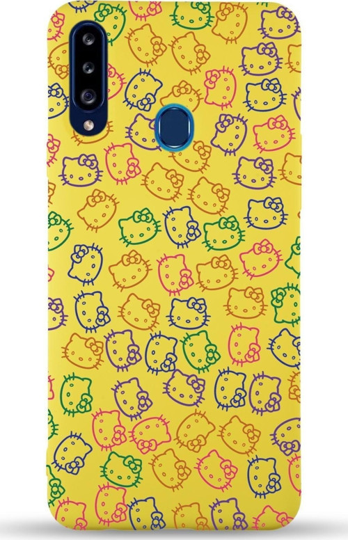 Samsung Galaxy A20S Uyumlu Lansman Kılıf Hello Kitty Tasarımlı Içi Kadife Kapak-Sarı