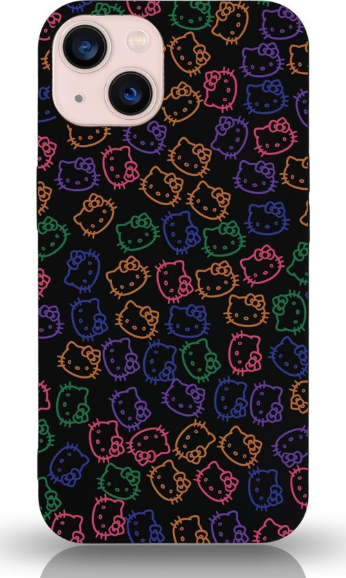 Apple Iphone 13 Mini Uyumlu Lansman Kılıf Hello Kitty Tasarımlı Içi Kadife Kapak-Siyah