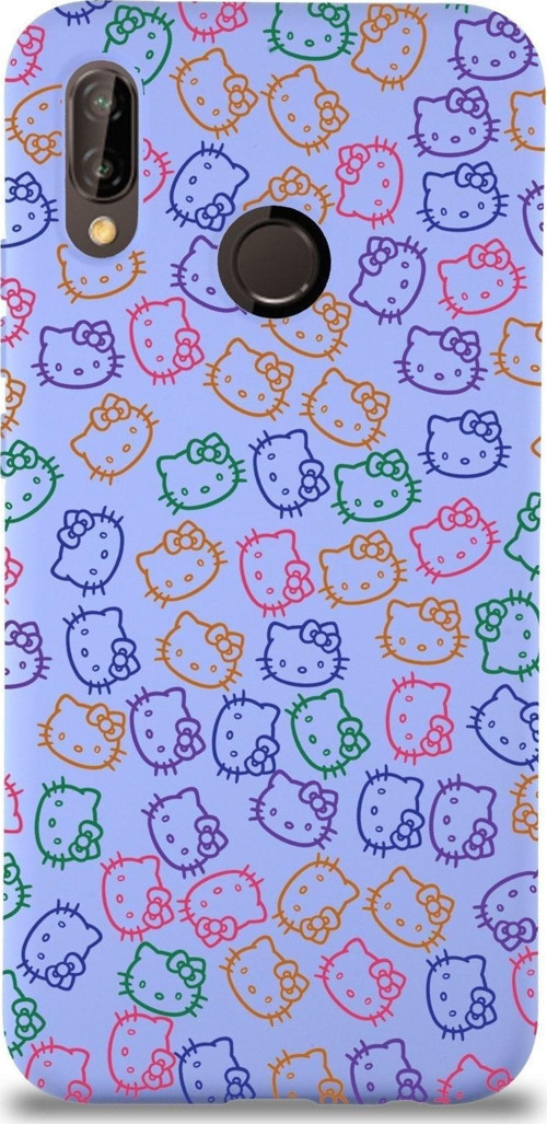 Huawei P 20 Lite Uyumlu Lansman Kılıf Hello Kitty Tasarımlı Içi Kadife Kapak-Lila