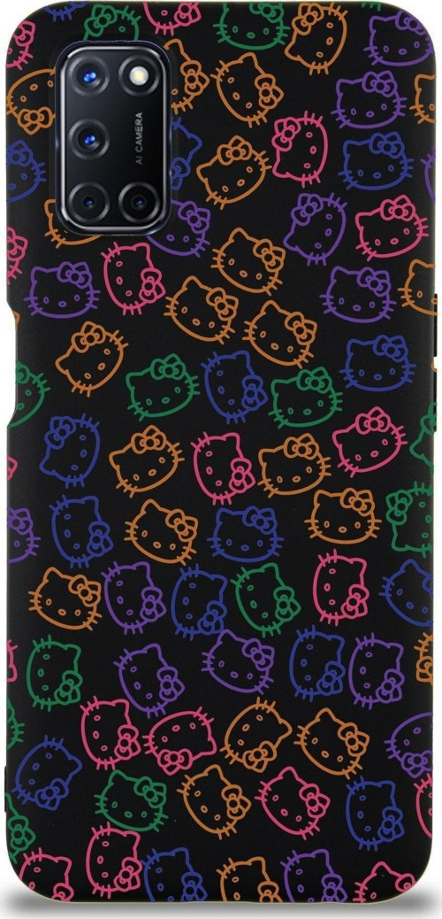 Oppo A92 Uyumlu Lansman Kılıf Hello Kitty Tasarımlı Içi Kadife Kapak-Siyah