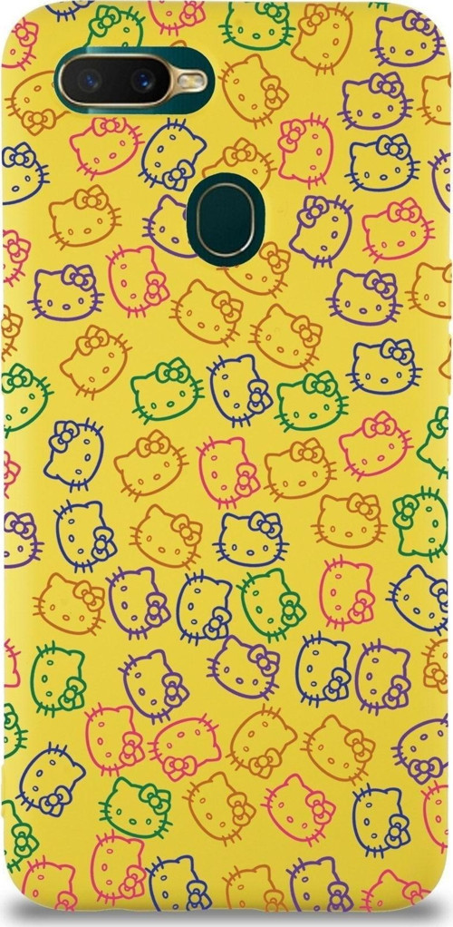Oppo A12 Uyumlu Lansman Kılıf Hello Kitty Tasarımlı Içi Kadife Kapak-Sarı