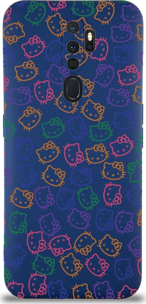 Oppo A9 2020 Uyumlu Lansman Kılıf Hello Kitty Tasarımlı Içi Kadife Kapak-Lacivert