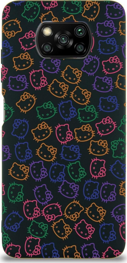 Xiaomi Poco X3 Uyumlu Lansman Kılıf Hello Kitty Tasarımlı Içi Kadife Kapak-Siyah