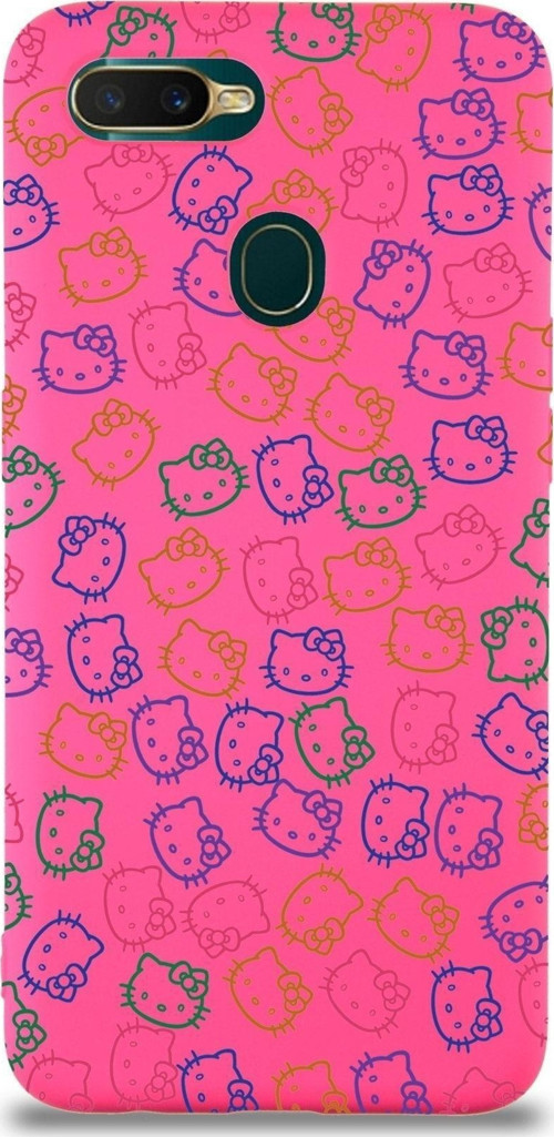 Oppo A12 Uyumlu Lansman Kılıf Hello Kitty Tasarımlı Içi Kadife Kapak-Neon Pembe