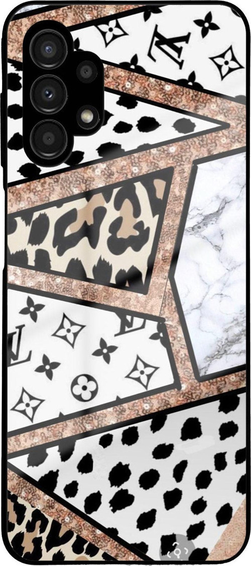 Samsung Galaxy A13 İle Uyumlu Silikon Arkası Cam Kapak Desen 51K Tasarımlı Cam Kılıf