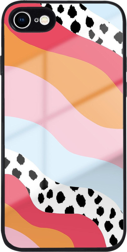 Apple İphone 7 İle Uyumlu Silikon Arkası Cam Kapak Desen 51İ Tasarımlı Cam Kılıf