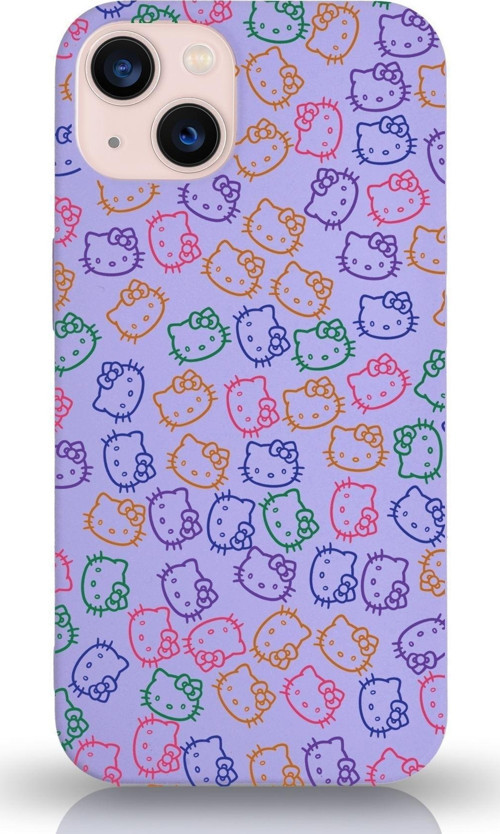 Apple Iphone 13 Mini Uyumlu Lansman Kılıf Hello Kitty Tasarımlı Içi Kadife Kapak-Lila