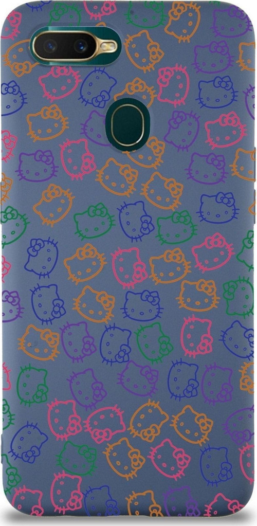 Oppo A12 Uyumlu Lansman Kılıf Hello Kitty Tasarımlı Içi Kadife Kapak-Petrol Mavisi