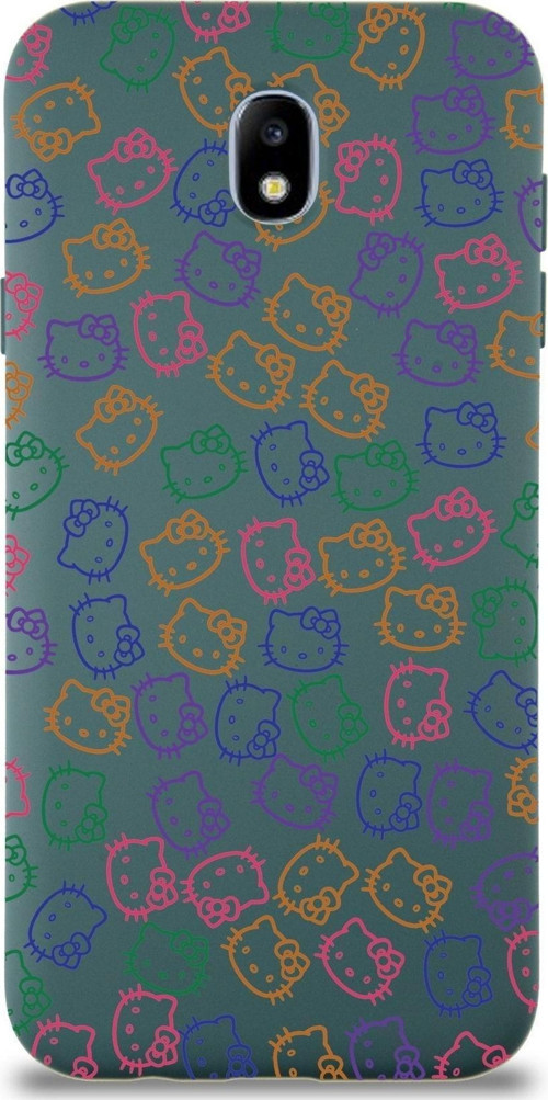 Samsung Galaxy J7 Pro Uyumlu Lansman Kılıf Hello Kitty Tasarımlı Içi Kadife Kapak-Yeşil