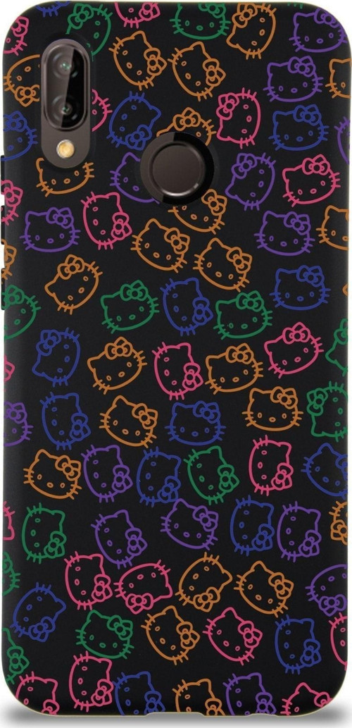 Huawei P 20 Lite Uyumlu Lansman Kılıf Hello Kitty Tasarımlı Içi Kadife Kapak-Siyah