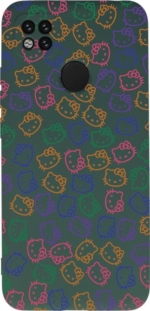 Xiaomi Redmi 10A Uyumlu Lansman Kılıf Hello Kitty Tasarımlı Içi Kadife Kapak-Yeşil