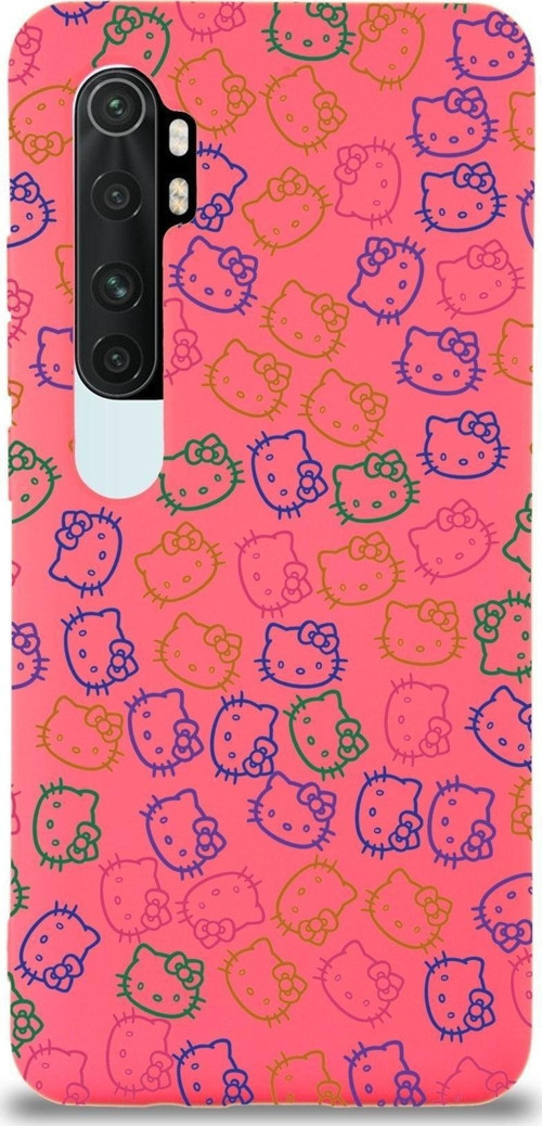 Xiaomi Mi Note 10 Lite Uyumlu Lansman Kılıf Hello Kitty Tasarımlı Içi Kadife Kapak-Neon Pembe