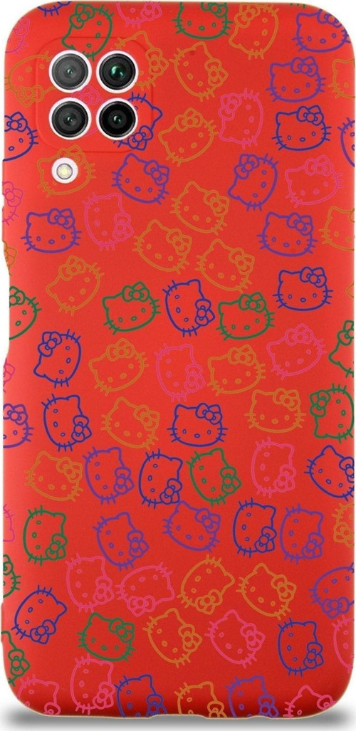 Huawei P 40 Lite Uyumlu Lansman Kılıf Hello Kitty Tasarımlı Içi Kadife Kapak-Kırmızı