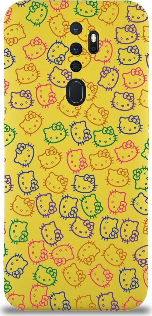 Oppo A9 2020 Uyumlu Lansman Kılıf Hello Kitty Tasarımlı Içi Kadife Kapak-Sarı