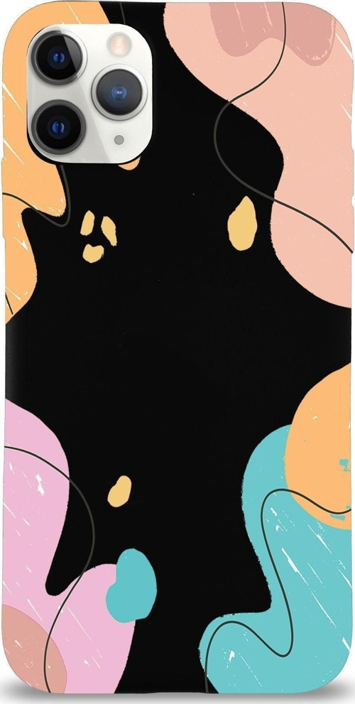 Apple Iphone 11 Pro Max Uyumlu Lansman Kılıf Karışık Renkler Tasarımlı Içi Kadife Kapak-Siyah