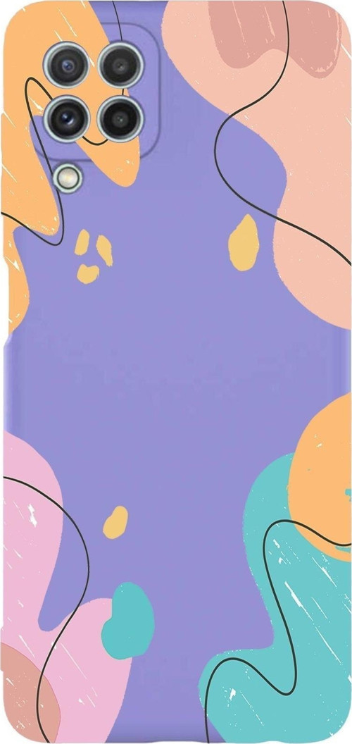 Samsung Galaxy M22 Uyumlu Lansman Kılıf Karışık Renkler Tasarımlı Içi Kadife Kapak-Lila
