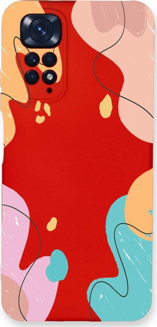 Xiaomi Redmi Note 11 Uyumlu Lansman Kılıf Karışık Renkler Tasarımlı Içi Kadife Kapak-Kırmızı
