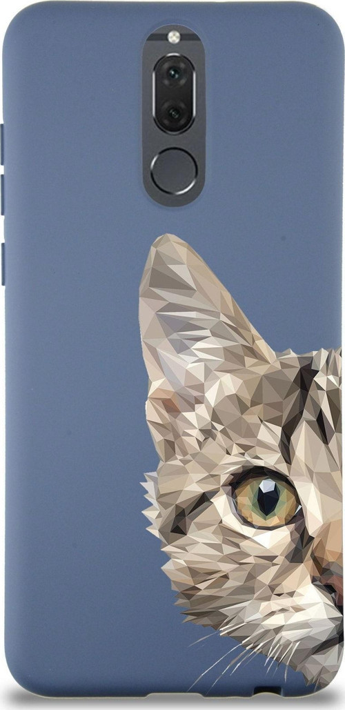 Huawei Mate 10 Lite Uyumlu Lansman Kılıf Catface Tasarımlı Içi Kadife Petrol Mavisi Kapak