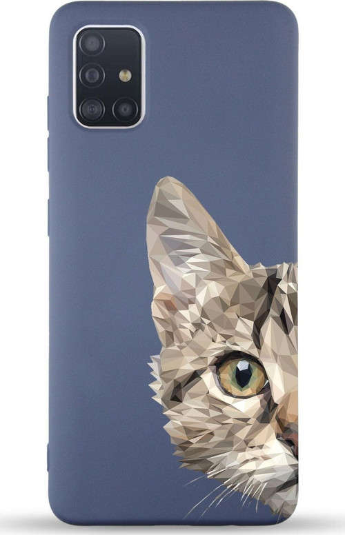 Samsung Galaxy A51 Uyumlu Lansman Kılıf Catface Tasarımlı Içi Kadife Kapak-Petrol Mavisi