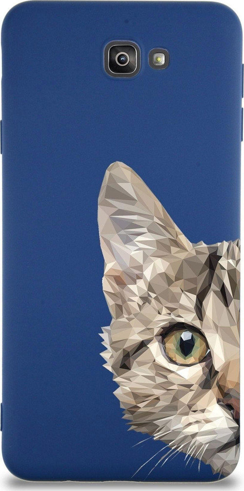 Samsung Galaxy J7 Prime 2 Uyumlu Lansman Kılıf Catface Tasarımlı Içi Kadife Kapak-Lacivert