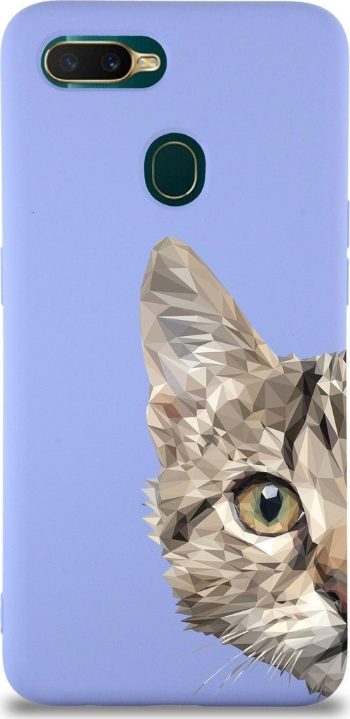 Oppo Ax7 Uyumlu Lansman Kılıf Catface Tasarımlı Içi Kadife Kapak-Lila