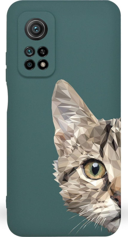 Xiaomi Mi 10T Uyumlu Lansman Kılıf Catface Tasarımlı Içi Kadife Kapak-Yeşil