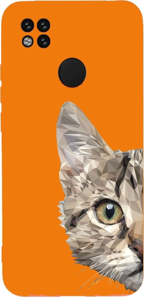 Xiaomi Redmi 10A Uyumlu Lansman Kılıf Catface Tasarımlı Içi Kadife Kapak-Turuncu