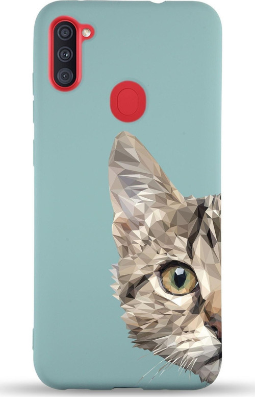 Samsung Galaxy M11 Uyumlu Lansman Kılıf Catface Tasarımlı Içi Kadife Kapak-Turkuaz