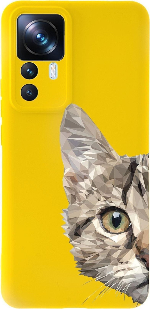 Xiaomi Mi 12T Pro Uyumlu Lansman Kılıf Catface Tasarımlı Içi Kadife Kapak-Sarı