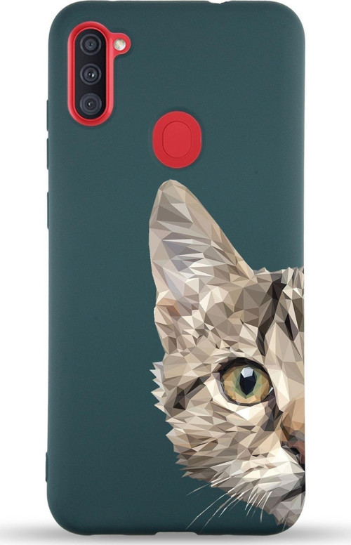 Samsung Galaxy M11 Uyumlu Lansman Kılıf Catface Tasarımlı Içi Kadife Kapak-Yeşil