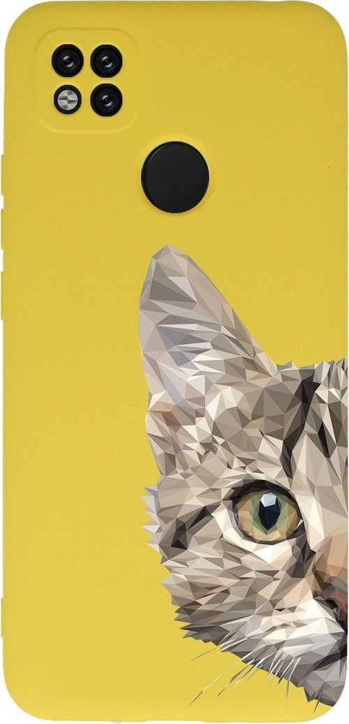 Xiaomi Redmi 10A Uyumlu Lansman Kılıf Catface Tasarımlı Içi Kadife Kapak-Sarı