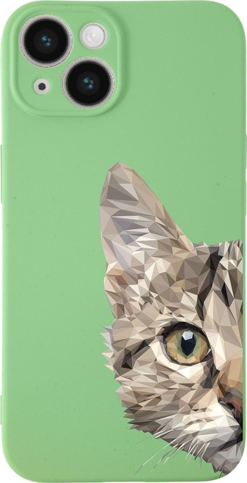 Apple Iphone 14 Uyumlu Lansman Kılıf Catface Tasarımlı Içi Kadife Kapak-Yeşil