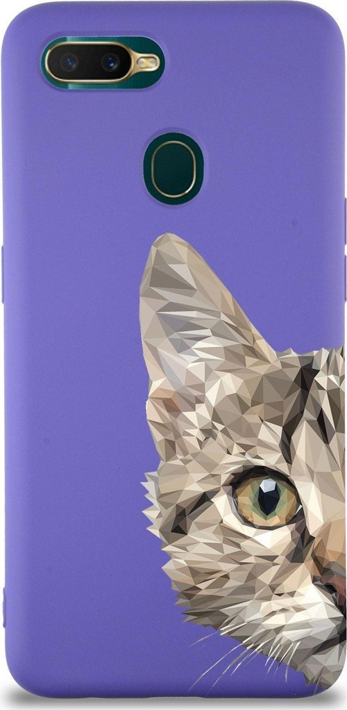 Oppo Ax7 Uyumlu Lansman Kılıf Catface Tasarımlı Içi Kadife Kapak-Mor