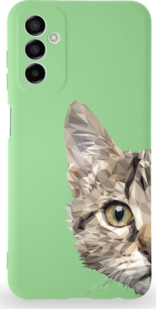 Samsung Galaxy A04S Uyumlu Lansman Kılıf Catface Tasarımlı Içi Kadife Kapak-Yeşil