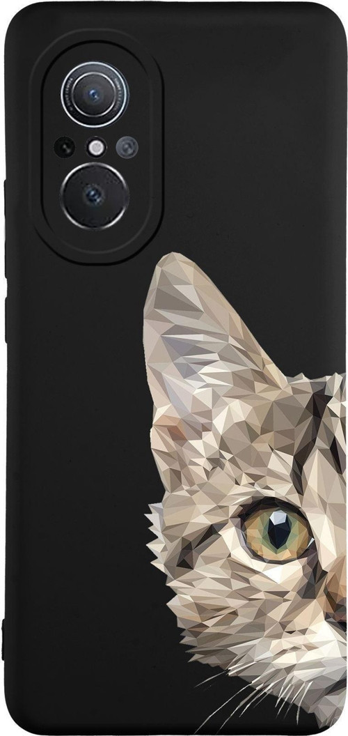 Huawei Nova 9Se Uyumlu Lansman Kılıf Catface Tasarımlı Içi Kadife Kapak-Siyah